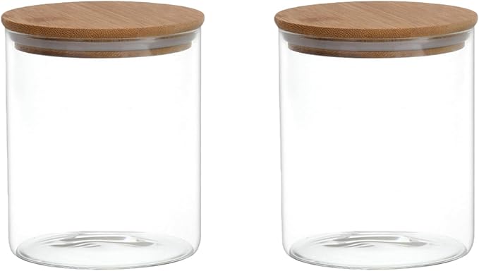 2PCS 200ml/6.7oz Glass Food Storage Containers Airtight Canisters Food Jars with Bamboo Wooden Lids Pantry Organization for Sugar Candy Coffee Bean Tea Rice and Spice Jars