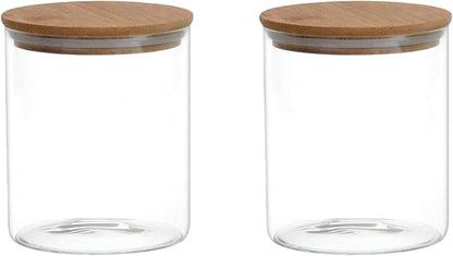 2PCS 200ml/6.7oz Glass Food Storage Containers Airtight Canisters Food Jars with Bamboo Wooden Lids Pantry Organization for Sugar Candy Coffee Bean Tea Rice and Spice Jars