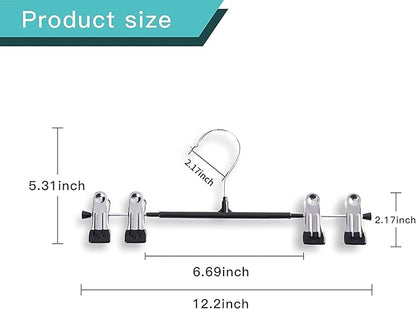 Pants Hangers with Clips 60 Pack Adjustable Skirt Hangers for Women Non-Slip Trousers Hanger for Jeans Clothes Hangers for Pants Heavy Duty Space Saving Shorts Hangers,Black,12Inch