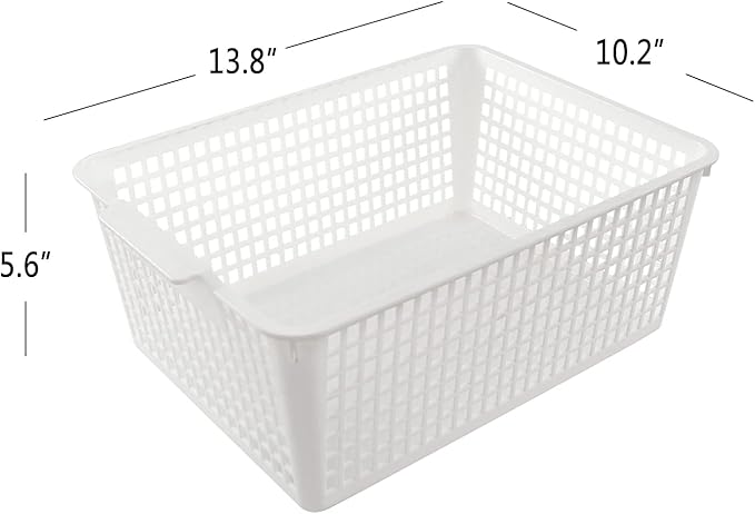 3 Packs Large Organizer Baskets Bins, Plastic Storage Basket (White)