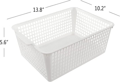 3 Packs Large Organizer Baskets Bins, Plastic Storage Basket (White)