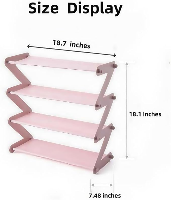 4 Tier Foldable Shoe Rack Organizer Free Standing Shoe Rack for Closet Front Door Living Room Entryway, Simple Installation (Pink)