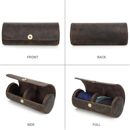 CONTACTS Genuine Leather Tie Travel Holder Small Neckties Organizer Tie Anti Wrinkle Storage Roll