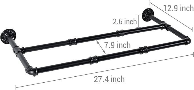 MyGift Set of 2 Industrial Matte Black Metal Pipe Hanging Shoe and Boot Rack Shelves, Wall Mounted Space Saving Footwear Storage for Closet, Mudroom, Entryway, Holds 6 Pairs