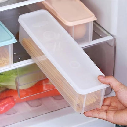Noodle Storage Box, Plastic Pasta Storage Container Kitchen Spaghetti Food Storage Box with Lid Fridge Airtight Organizer for Noodles, Eggs, Fruits Snacks (Transparent,11.4x2.55x3.14in)