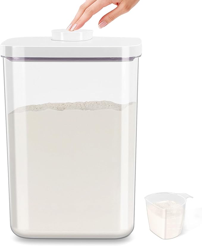 TBMAXS 6 Qt Food Storage Container with Pop-up Lid -Airtight Crystal-Clear Plastic Flour Container, Tall and Slim Storage Bin Fit for Kitchen Pantry Organization
