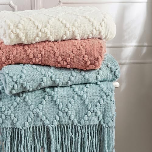 BOURINA Coral Pink Throw Blanket 50 x70 Inch Jacquard Throw Knitted Blanket - Image 6