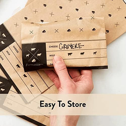 Formaticum - 15-Pack Cheese Storage Bags - 6.25 x 11 Wax Paper Bags to Keep Cheese or Charcuterie Fresh - Professional Grade Cheese Paper for Wrapping Cheese - Porous Brown Paper Bags From France