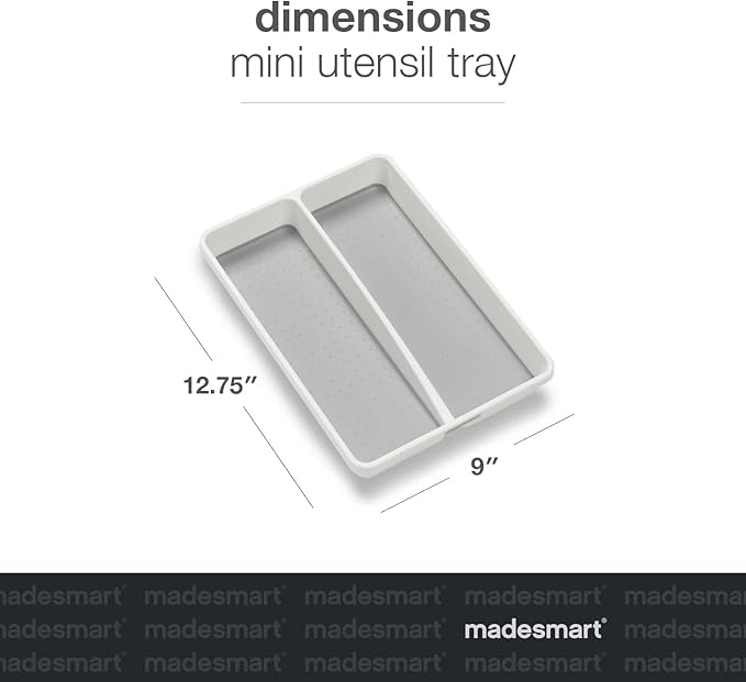 madesmart Premium Small Utensil Tray, Deep Storage for Ladles, Whisks & Serving Tools, Non Slip Lining, for Drawers & Home Organization, White