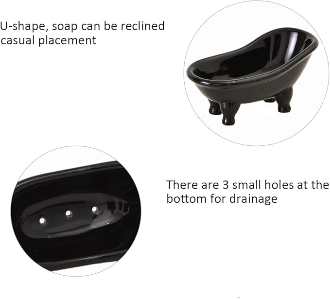 Ceramic Black Clawfoot Bathtub Bar Soap Dish for Bathroom Shower Decorative Soap Dish Sponge Holder Shower Bar Soap Tray Container for Bathroom, Kitchen Sink