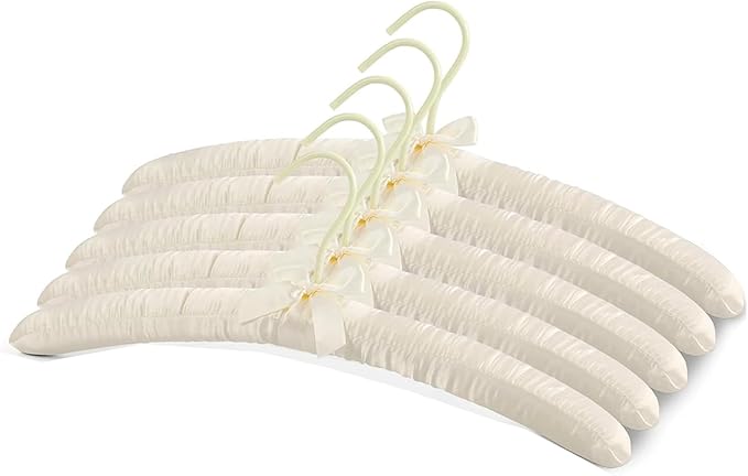 5Pcs 17 Inch Black Satin Padded Hangers for Women Clothing, Anti Slip Cushioned Hangers for Sweaters, Wedding Bridesmaid (5, Beige)