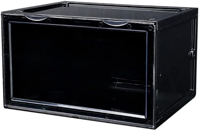 Shoe Boxes Clear Plastic Stackable, Harder Shoe Storage Boxes with Lids, Powerful Load-Bearing, Space Saving and Easy Assembly for Kids Men Women (Black)