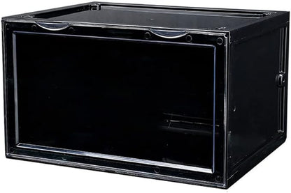 Shoe Boxes Clear Plastic Stackable, Harder Shoe Storage Boxes with Lids, Powerful Load-Bearing, Space Saving and Easy Assembly for Kids Men Women (Black)