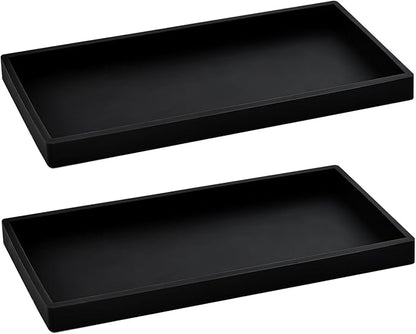 2PCS 11.8” L x 5” W Silicone Soap Dispenser Tray, Bathroom Sink Vanity Trays for Dresser Tops, Toilet, Small Black Tray for Scrubber, Lotion Bottles, Perfume, Jewelry, Candle, Key Trinket Ring-Black