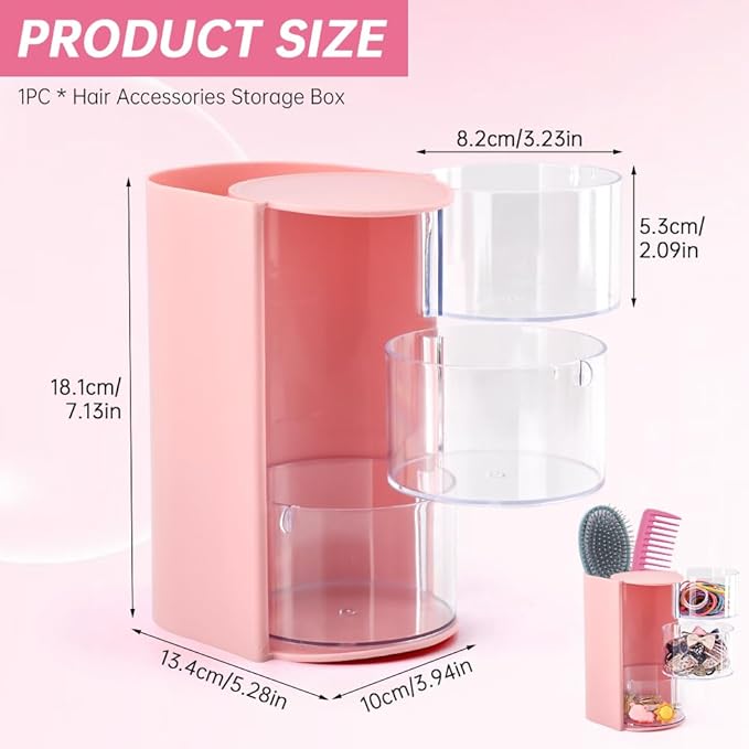 3-Layer Hair Accessories Organizer with Hair Brushes Holder,Rotatable Drawer Makeup Sponge Holder for Necklaces, Earring,Ring,Makeup Brushes,Hairs Clip ﻿