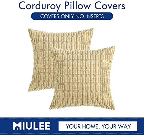 MIULEE Corduroy Decorative Throw Pillow Covers 16x16 Beige Pack of 2 - Image 6