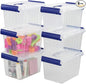 Pekky Plastic Small Handle Storage Box, 3.5 Quart Clear Plastic Bins, 6 Packs(Blue)