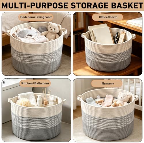 115L Extra Large Blanket Basket,Woven Rope Laundry Basket-Grey - Image 6