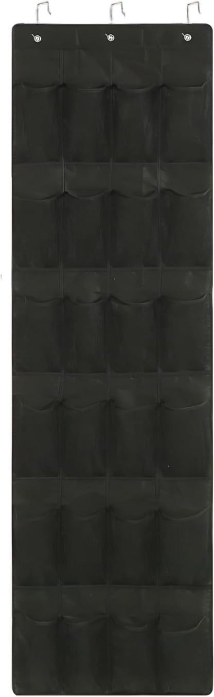 Shoe Organizer Door Hanger 24 Mesh Pocket over the Door Shoe Organizer Space Saving Hanging Storage Holder with Hooks 64x19 Inch Black