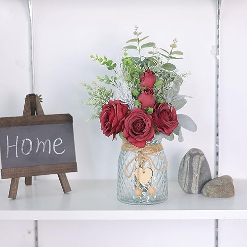 14.5" Artificial Silk Roses with Vase for Home Decoration (Burgundy) - Image 3