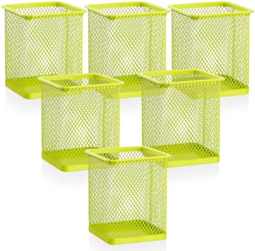 Segarty Pen Cup Holder, 6 Pack Square Light Green Pen Holder for Desk, Cute Mesh Pencil Cups Containers for Marker, Office Supply, School Students, Home, Desktop Accessories Storage Organizer by Segarty
