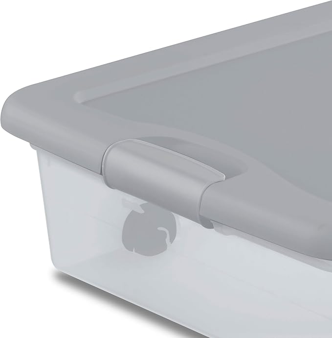 Sterilite 4-Pack 56 Quart Wheeled Latching Box, Underbed Plastic Storage Organizer, Silver - Under Bed Rolling Container Bin with Lid and Wheels for Home or Dorm Bedrooms and Closets