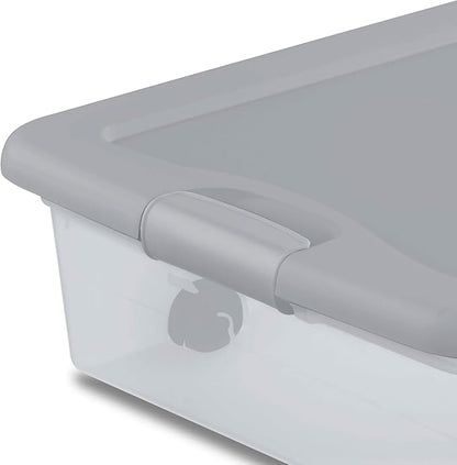 Sterilite 4-Pack 56 Quart Wheeled Latching Box, Underbed Plastic Storage Organizer, Silver - Under Bed Rolling Container Bin with Lid and Wheels for Home or Dorm Bedrooms and Closets