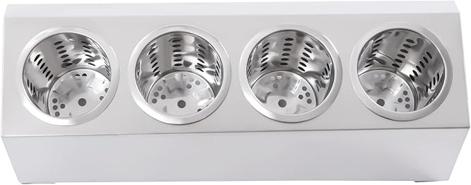 Commercial 4-Hole Stainless Steel Cylinder Flatware Silverware Utensil Holder Organizer Caddy, Detachable Countertop Utensil Dispenser for Forks Spoons Knives for Restaurant Kitchen Buffet