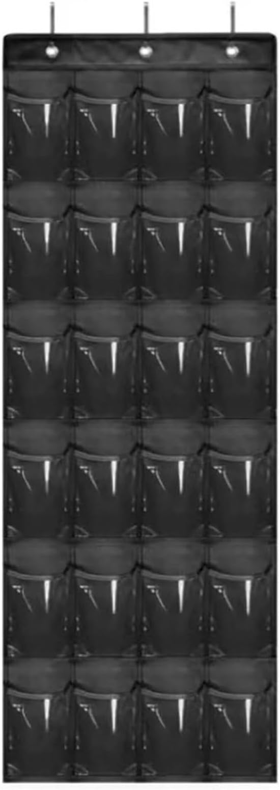 24 Pockets Over The Door Shoe Organzier, Hanging Shoe Rack for Door Large Capacity Shoe Organizer Holder with 3 Metal Hooks Black