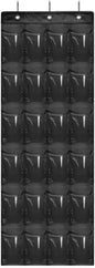 24 Pockets Over The Door Shoe Organzier, Hanging Shoe Rack for Door Large Capacity Shoe Organizer Holder with 3 Metal Hooks Black