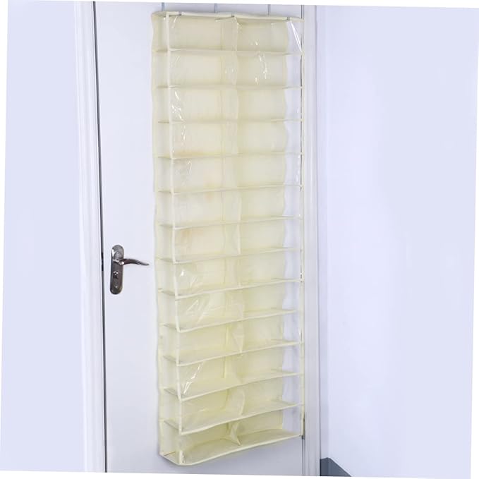 VOSAREA Over Door Shoe Organizer Hanging Storage Rack Space Saver for Closet Bedroom Dorm Large Capacity with Hooks for Shoes Slippers Belts Scarves Beige Non Woven