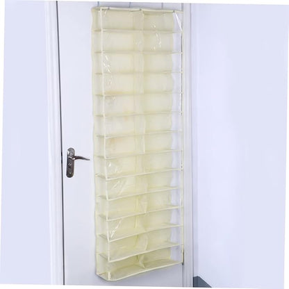 VOSAREA Over Door Shoe Organizer Hanging Storage Rack Space Saver for Closet Bedroom Dorm Large Capacity with Hooks for Shoes Slippers Belts Scarves Beige Non Woven