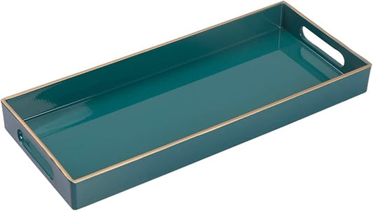MAONAME Green Bathroom Tray, Plastic Vanity Tray, Narrow Countertop Trays with Handles, Perfume Organizer Trays for Dresser, Bathroom Accessories, 13.8" x 6" x 1.57"