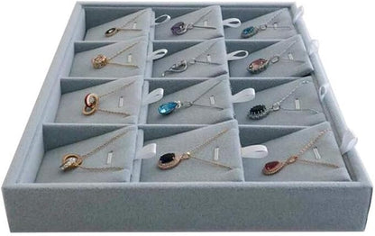 Premium Quality Grey Velvet Stackable Organizer Tray Pendant Necklace Jewelry Storage Store Home Drawer Closet Inserts Dividers with Removable Tabs