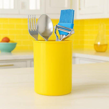 Calypso Basics Utensil Holder for Small Cutlery – Flatware Organizer for Kitchen or Office, Compact Flatware Organizer for Outdoor Dining, Picnics, Camping & Patio Use by Reston Lloyd, Lemon