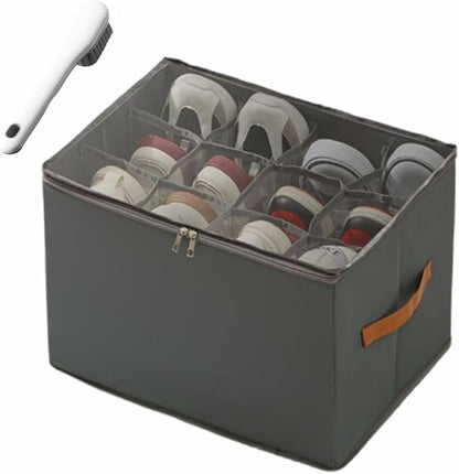 Fabric Shoe Organizer Storage Box,With Adjustable Dividers For Shoe Box,12 Separate Compartments For Boots Heels Sneakers (Gray,Set1)