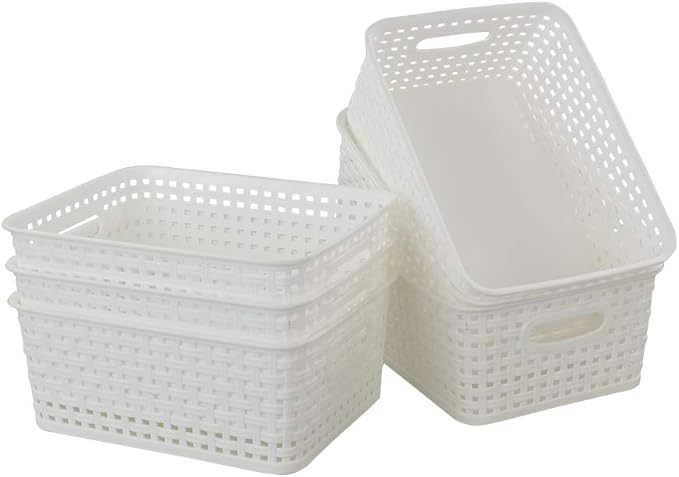 Plastic Weave Storage Basket Bin, 10" x 7.5" x 4", 6 Pack