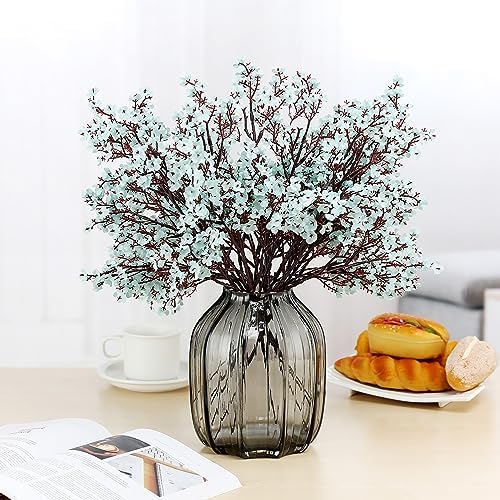 JAKY-Global Babys Breath Fabric Cloth Artificial Flowers 12 Bundle European Fake Silk Plants Decor Wedding Party Decoration Bouquets Real Touch DIY Home Garden (Grey Blue-12pcs) - Image 6
