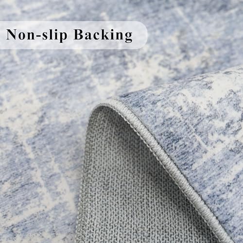 Washable 12ft Hallway Runner Rug: Non-Slip 2'6x12 Kitchen Rugs Low-Pile Entryway Rug Runner Abstract Soft Bedroom Floor Mat Farmhouse Carpet for Bathroom Living Room Dining Room(2'6x12,Blue/Ivory) - Image 3