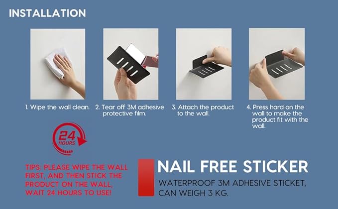 Shower soap Dish, Nail-Free Tray, Metal soap Holder, Stainless Steel soap Holder, Black,White (White)