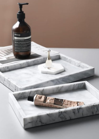 10" x 6" Moreast Real Natural Marble Vanity Tray, Genuine Marble Storage Tray for Home Decor, Large Stone Tray for Bathroom/Kitchen/Vanity/Dresser, Non-Resin/Non-Ceramic, 10 x 6 inch