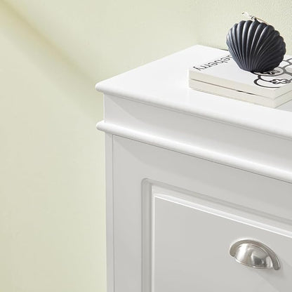 SoBuy White Shoe Cabinet with 3 Flip Drawers, Narrow Freestanding Shoe Rack Entryway, Hidden Slim Shoe Rack with Drawer FSR94-W (9.45" D x 20.87" W x 46" H)
