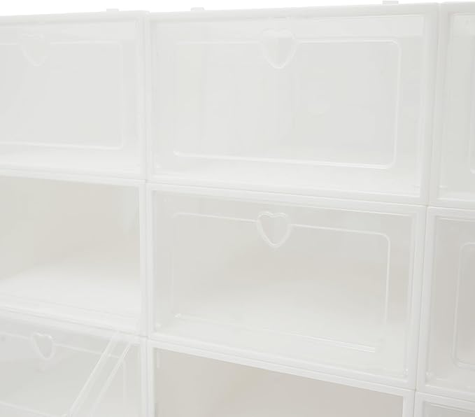 24Pcs Shoe Storage Box, Portable Clear Plastic Stackable Shoe Boxes for Shoes, Stackable Shoe Organizer for Sneakers, High Heels, Canvas Shoes, Boots (White & Clear)