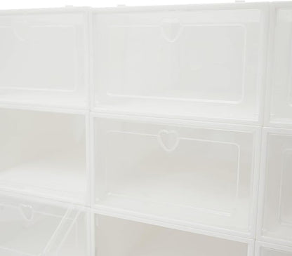 24Pcs Shoe Storage Box, Portable Clear Plastic Stackable Shoe Boxes for Shoes, Stackable Shoe Organizer for Sneakers, High Heels, Canvas Shoes, Boots (White & Clear)