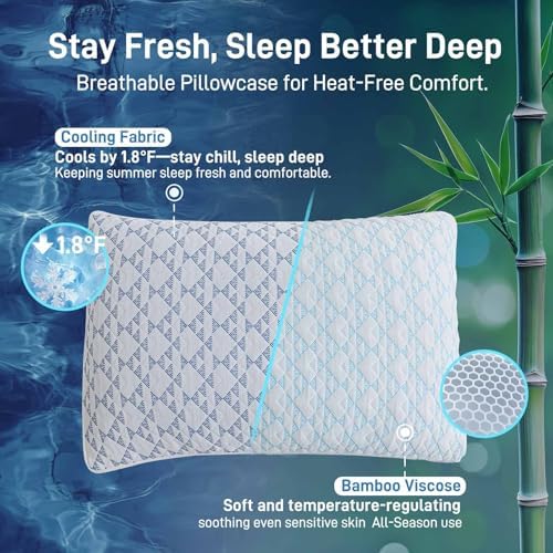 Cotelovo Shredded Memory Foam Soft Cooling Viscose Pillows Adjustable Hypoallergenic Hotel Quality Bed Pillows for Side, Back and Stomach Sleeper, Oeko-TEX Certified King Size Set of 2 - Image 6