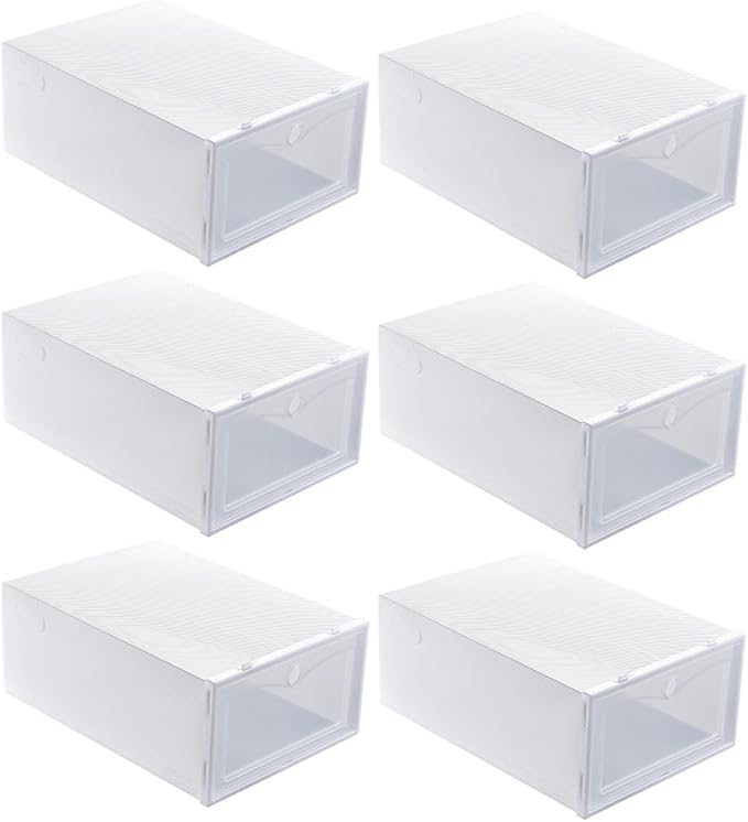 SUPVOX Thickened Shoe Storage Box with Flip Lid, 33x23x13cm White Shoe Organizer Container, 6pcs Dustproof Moisture-proof Boxes for Closet and Home Use
