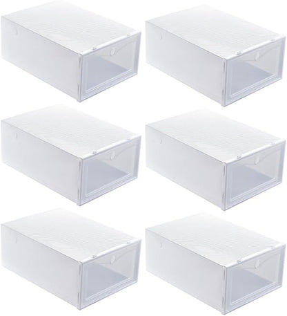 SUPVOX Thickened Shoe Storage Box with Flip Lid, 33x23x13cm White Shoe Organizer Container, 6pcs Dustproof Moisture-proof Boxes for Closet and Home Use