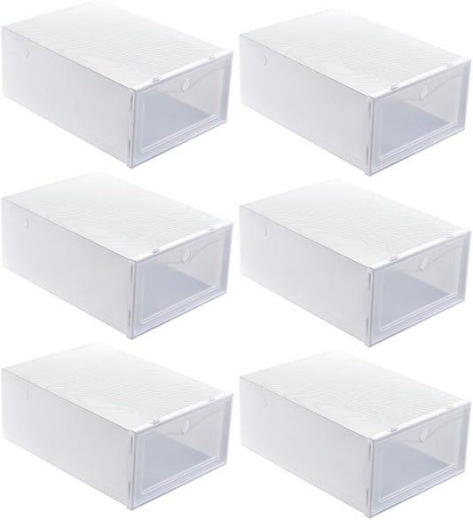 SECFOU 6pcs White Flip-top Thickened Shoe Storage Boxes 33x23x13cm Dustproof Moisture-resistant Shoe Containers for Home Closet Organization