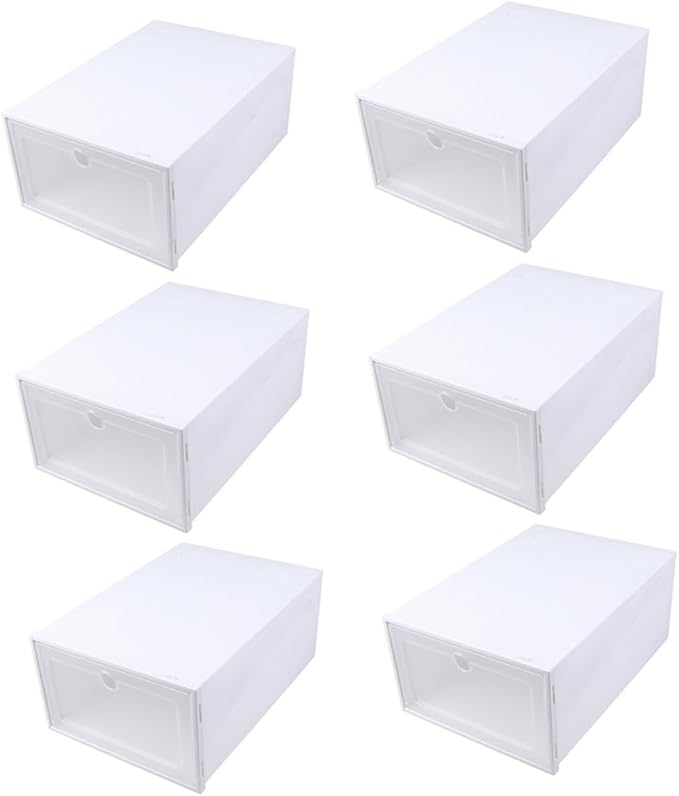 VICASKY 6pcs Transparent Plastic Superimposed Shoes Organizer Boxes Dustproof Stackable Shoe Storage Cases with Reinforced Design for Mens Sneakers