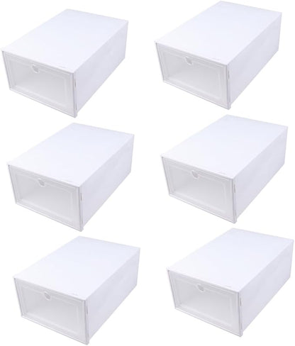 VICASKY 6pcs Transparent Plastic Superimposed Shoes Organizer Boxes Dustproof Stackable Shoe Storage Cases with Reinforced Design for Mens Sneakers